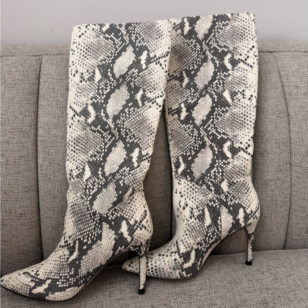 Steve Madden Black and White Snakeskin Heeled Boots